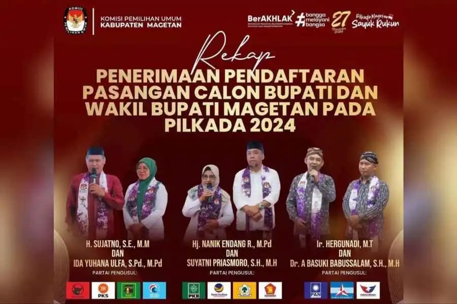 Tiga Bapaslon Bupati-Wabup Magetan Lengkapi Administrasi, Hasil Diumumkan&nbsp;Kapan?